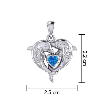 Celtic Double Dolphin With Heart Gemstone Pendant TPD6046 - Jewelry